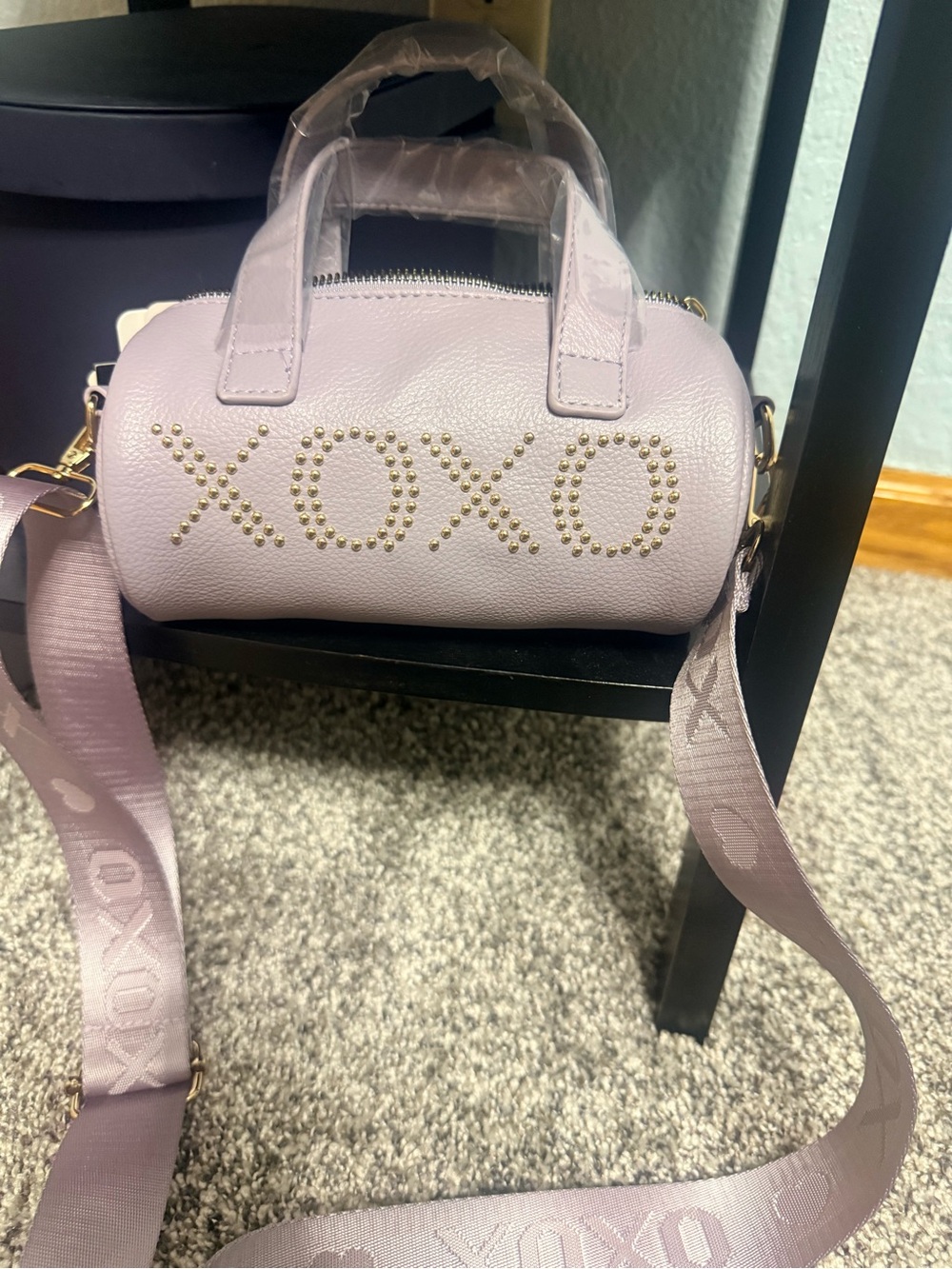 XOXO Lilac Mini Barrel Crossbody with Gold Stud Logo